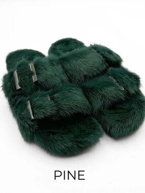 Linda Richards Open-Toe Mink Fur Soft luxuriously plush Pine Slides SZ 37/7